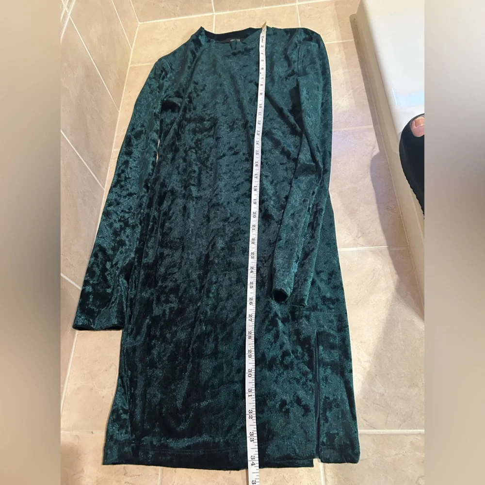 Classic Long-Sleeve Velvet Bodycon Dress -‎ Dark Green M